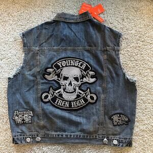 Men's YoungLA 5192 - Cars & Curls - Denim Vest, XL, NWT, BlueWash